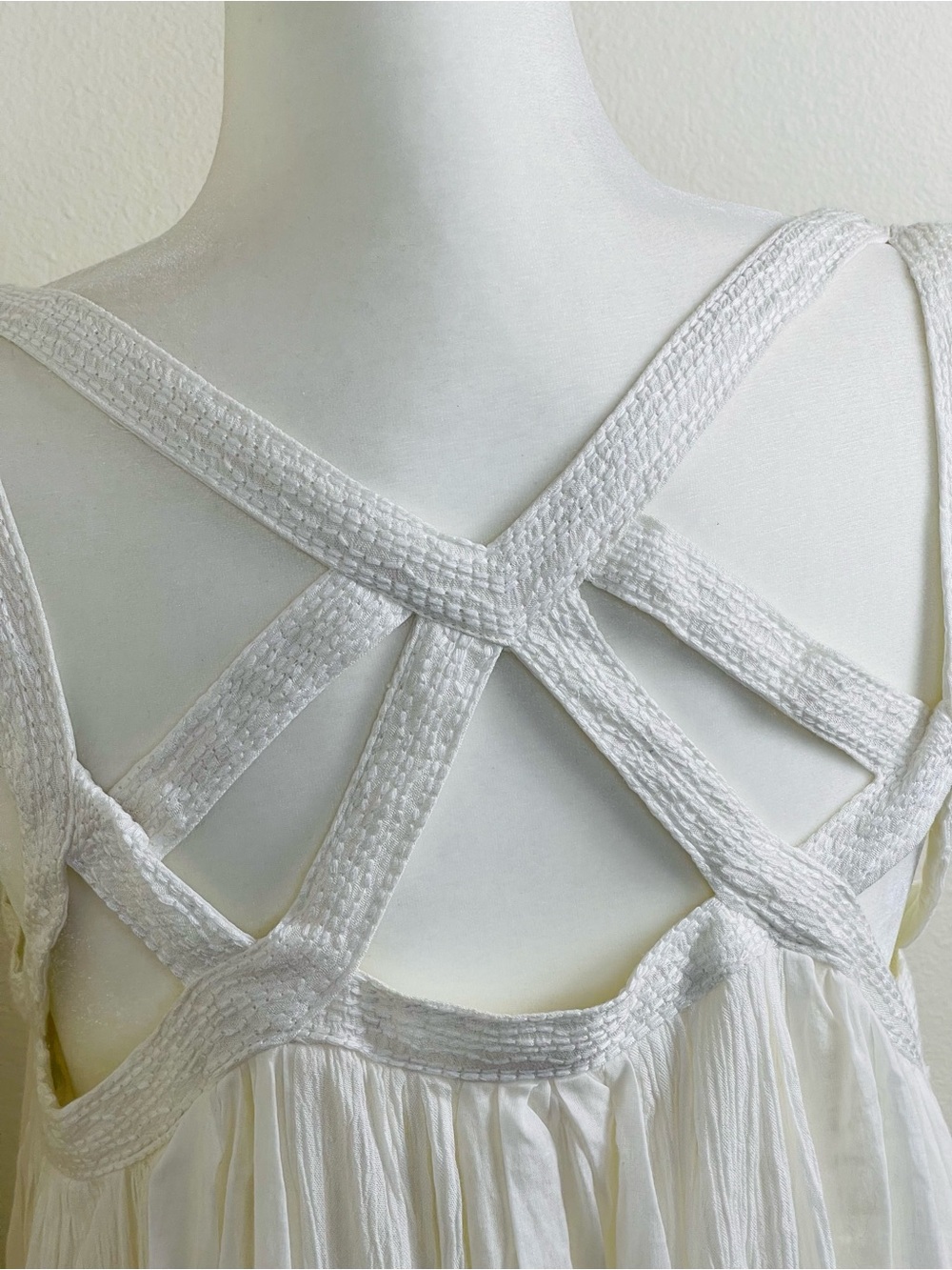 Freeway White Crinkle Cotton Cutout Strappy Babydoll Mini Dress Size Large